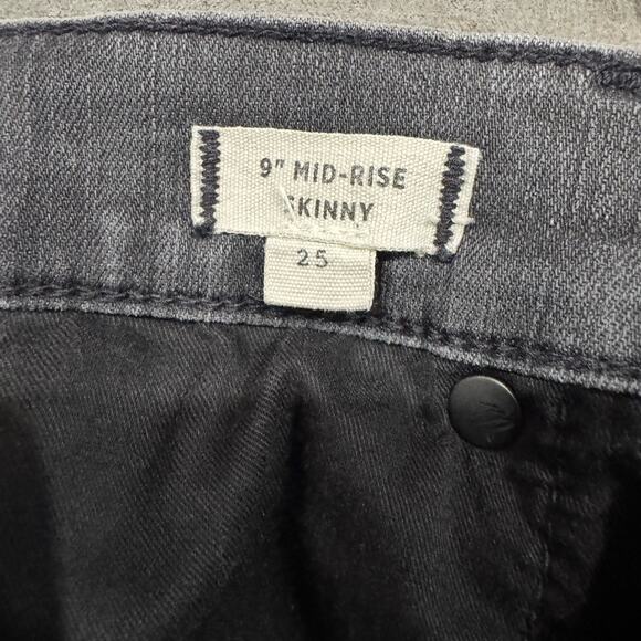 Madewell 9” Mid Rise Skinny Jeans 25 Washed Black Distressed Raw Hem Stretch - Picture 4 of 7